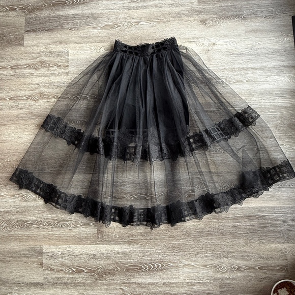 Dresses & Skirts - Absolutely Stunning and Unique Vintage Black Tulle Velvet and Lace Maxi Skirt
